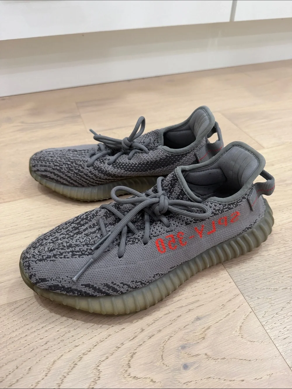 adidas Yeezy Boost 350 V2 Grey with Red Accent Sneakers
